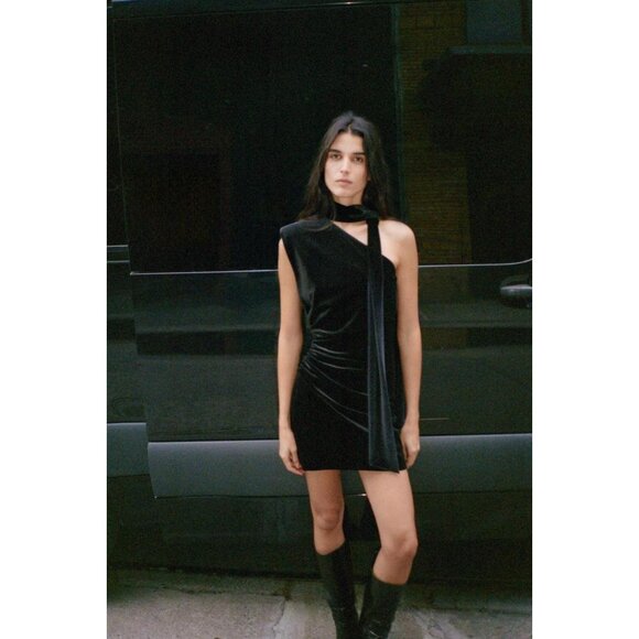 ZARA SHORT VELVET SCARF DRESS - Picture 2 of 8